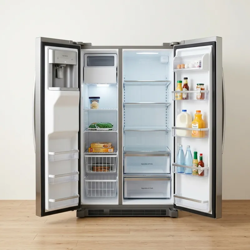 Refrigerator with both doors open