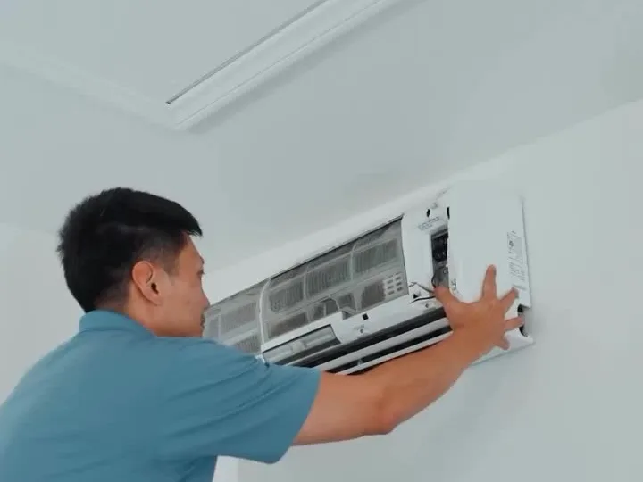 Ductless mini-split on a living room wall