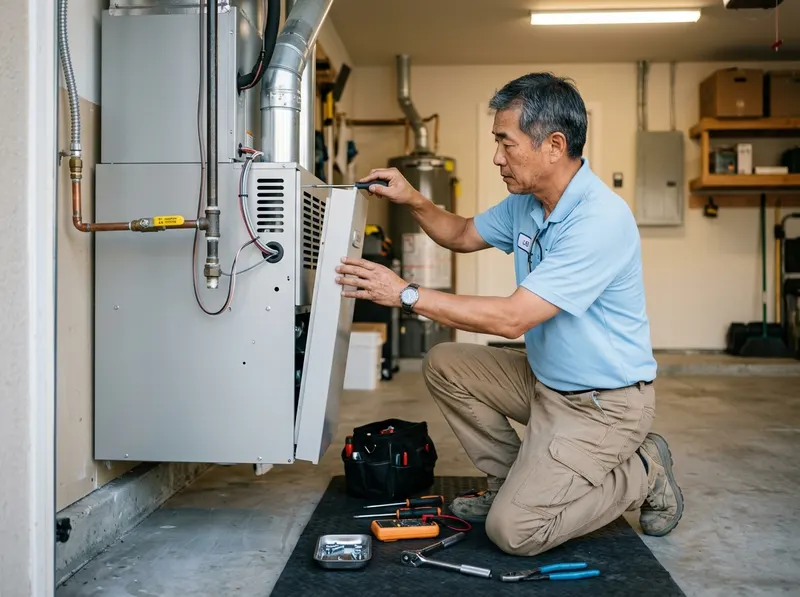 Gas furnace being serviced